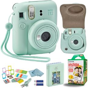 كاميرا Fujifilm Instant Mini 12 الفورية + حزمة ملحقات BluebirdSales وحافظة مخصصة متوافقة + Fuji Instant (20 لقطة) ألبوم صور صغير مصمم (60 جيبًا) (زهري وردي)