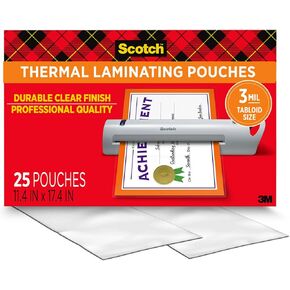 Scotch Thermal Laminating Pouches, 25 Pack Laminating Sheets, 3 Mil, 11 x 17 Inches, Education Supplies & Craft Supplies, For Use With Thermal Laminators, Legal Size Sheets (TP3856-25)
