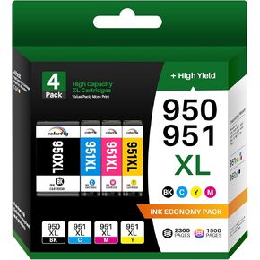 colorfly Compatible 950XL and 951XL Ink Cartridges Combo Pack Replacement for HP Ink 950XL 951XL Combo Pack Use with HP OfficeJet Pro 8600 8610 8620 8100 8630 8660 8640 8615 76DW 251DW (4 Pack)