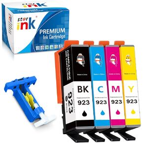 بديل حبر 923 لخراطيش حبر HP 923 باللون الأسود والسماوي والأرجواني والأصفر (4 عبوات) بدون رقاقة، خراطيش حبر 923 متوافقة مع طابعات HP OfficeJet 8122e OfficeJet Pro 8135e 8138e 8139e in Kuwait