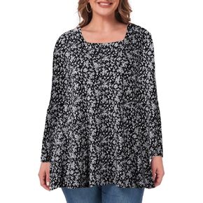 OVERWORETY Womens Plus Size T-Shirt Square Neck Puff Sleeve Loose Casual Tunic Tops in Kuwait