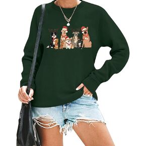 AIIWEIS Christmas Dogs Sweatshirt Women Cute Dog Lover Christmas Long Sleeve Shirt Crewneck Xmas Pullover Tops