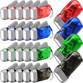24 Pieces Hand Crank Flashlight No Battery Flashlight with LED Self Powered Charging Torch Dynamo for Camping Emergency (Green, Grey, Blue, Red,Stylish)