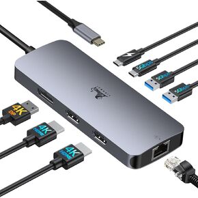 USB C Docking Station Dual Monitor, LIONWEI Laptop Docking Station 3 Monitors with 2 HDMI, 4K DisplayPort, 1Gbps Ethernet, 100W PD, 3 USB A/C 3.0, USB C Hub Multiport Adapter for Dell/Lenovo/HP