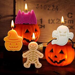 6 Packs Halloween Smiling Ghost Candles, WHOLEV Halloween Ghost Celebration Candles, Real Flaming Ghost Candles for Fall Thanksgiving Table Decoration Home Halloween Indoor Party Decor