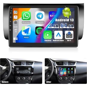 2G+64G لسيارة Nissan Sentra 2012-2017 Android 13 Car Stereo Wireless CarPlay Android Auto GPS Navi، شاشة لمس 10.1 بوصة صوت هاي فاي واي فاي/بلوتوث، FM/RDS، SWC، USB مزدوج + كاميرا احتياطية وميكروفون in Kuwait