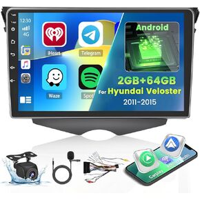 2+64G Android 13 CarPlay Car Stereo Radio for Hyundai Veloster 2011-2015, 9'' HD Touch Screen Compatible with Android Auto, AHD Rear Camera, Mirror Link, GPS Navigation, WiFi, FM RDS