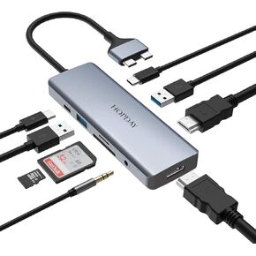 محطة إرساء USB C من HOPDAY - محور USB C 9 في 2 - دعم HDMI ثلاثي الأبعاد بدقة 4K، دونجل USB C لجهاز MacBook Pro/Air (100W PD، USB 3.0، قارئ بطاقة SD/TF، ​​صوت 3.5 مم) in Kuwait