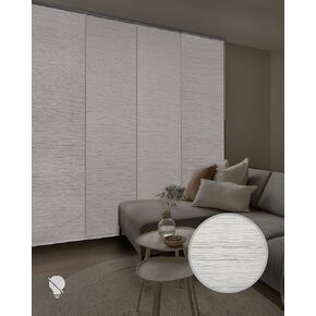 GoDear Design Deluxe 99.99% تعتيم قابل للتعديل لوحة منزلقة قابلة للتعديل 116.36 سم - 216.36 سم عرض × 243.84 سم ارتفاع، مسار قابل للتمديد، 4 قضبان معدني، قماش منسوج طبيعي مع كأس ترتر، فضي ماسي +