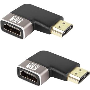 QIANRENON 8K 90 Degree Angle HDMI Male to Female Adapter Coupler HDMI 2.1 Right Angle L-Shape Extender,Support 8K@60Hz/4K@120Hz HDR, for TV Projector Laptop PC,2 Pcs,(Bend Right)