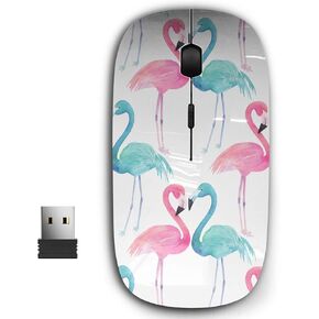 2.4G Ergonomic Portable USB Wireless Mouse for PC, Laptop, Computer, Notebook with Nano Receiver (Watercolor Exotic Flamingo)