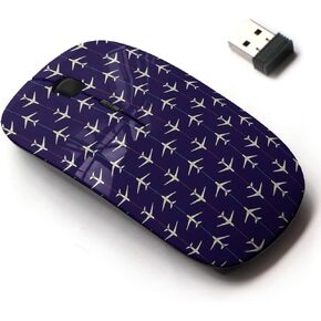 2.4G Wireless Mouse with Cute Pattern Design for All Laptops and Desktops with Nano Receiver - Airplanes