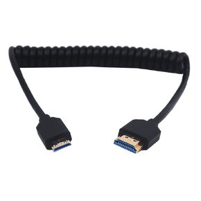 4ft HDMI 8K Coiled Cable, 90 Degree Right Angle Mini HDMI 8K Male to HDMI 8k Male Adapter Shield Cable, Mini HDMI 2.1 to HDMI 2.1 Version Spiral Spring Cord, 8K@60HZ