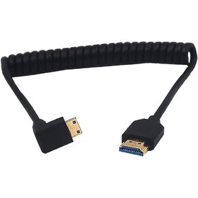 كابل ملفوف HDMI 8K بطول 4 أقدام، زاوية يمنى 90 درجة ميني HDMI 8K ذكر إلى HDMI 8K كابل حماية محول ذكر، ميني HDMI 2.1 إلى HDMI 2.1 إصدار سلك زنبركي حلزوني، 8K@60HZ in Kuwait