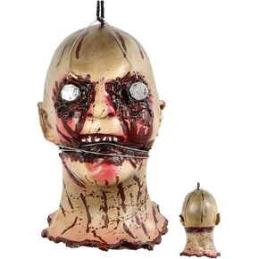 Halloween Decorations Props Scary Hanging Severed Head, Life-Size Realistic Latex Zombie Head for Haunted Houses