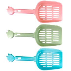 3pcs Plastic Cat Litter Scoop Poop Sifter with 1.5" Deep Shovel for Kitty Shovel with 5" Long Handle Non Sticky Kitten Cleaning Tool Mix Color