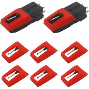 Set of 10 Vinyl Record Player Turntable Cartridge With Universal Replacement Stylus Needles, DaKuan 2pcs Turntable Record Player Cartridge & 8pcs Needle Stylus for LP Phonograph Record Player