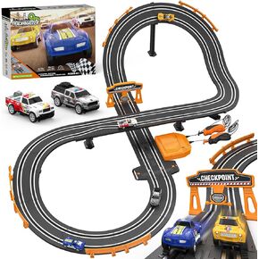 Slot Car Race Track Sets with 4 High-Speed Slot Cars, Battery or Electric Race Car Track for Boys and Kids, Dual Racing Game Lap Counter Circular Overpass Track, Gifts Toys for Boys Kids Age 6 7 8-12