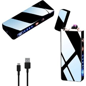 Lighter Electric Lighter Dual Arc Lighter Rechargeable USB Lighter Flameless Lighter Plasma Lighter with Rhythmic Flashing Battery Indicator (Black)