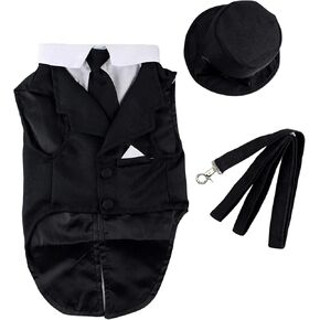 Midlee Dog Tuxedo Wedding Suit- Black Top Hat & Leash (4XL)