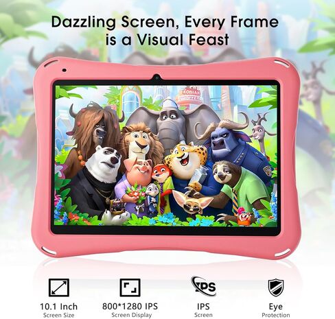 SGIN Tablet for Kids, 10 Inch Android 13 Kids Tablet with Case, 4(2+2) GB RAM 64GB ROM, 5000mAh, 1280 * 800 Display, Dual Camera, WiFi, KIDOZ Pre-Installed Toddlers Tablet, Yellow Butterfly Handle in Kuwait