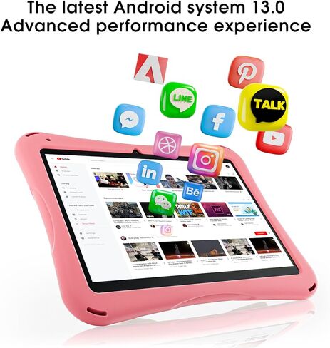 SGIN Tablet for Kids, 10 Inch Android 13 Kids Tablet with Case, 4(2+2) GB RAM 64GB ROM, 5000mAh, 1280 * 800 Display, Dual Camera, WiFi, KIDOZ Pre-Installed Toddlers Tablet, Yellow Butterfly Handle in Kuwait