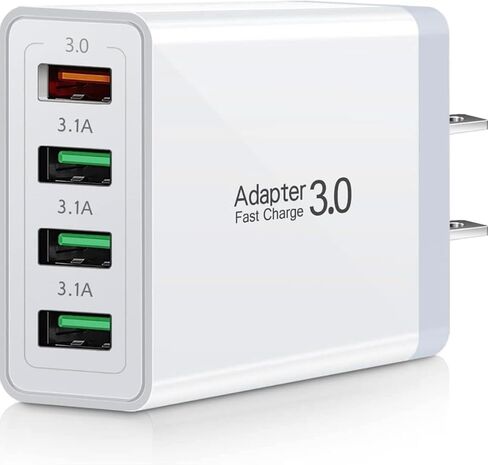 (1) شاحن USB أبيض متعدد المنافذ مزود بـ 4 منافذ USB، محول سريع للهاتف المحمول لأجهزة iPhone والكمبيوتر اللوحي، يتم توصيله بالحائط in Saudi Arabia