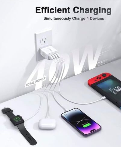 (1) شاحن USB أبيض متعدد المنافذ مزود بـ 4 منافذ USB، محول سريع للهاتف المحمول لأجهزة iPhone والكمبيوتر اللوحي، يتم توصيله بالحائط in Saudi Arabia
