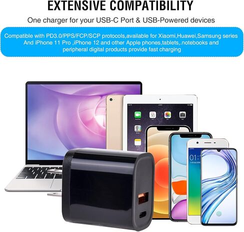 شاحن حائط USB C، محول طاقة Augenblick 18W سريع ثنائي المنافذ PD وQC 3.0 لهاتف iPhone 13 12 Pro Max Mini 11 Xs XR X 8 Plus Galaxy Pixel والمزيد in Saudi Arabia