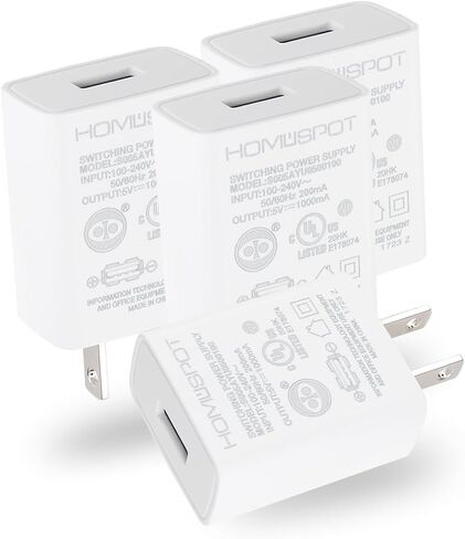 HomeSpot UL-Listed Universal US 5V1A USB الجدار شاحن التوصيل في الباب محول التيار المتردد للسفر مكتب الاستخدام المنزلي - 4 حزمة الأبيض in Saudi Arabia