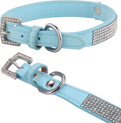 Dog Collar,Cat Collar,Luxury Sparkly Silver Buckle and Bling Diamond with Rhinestone Crown Decoration Velvet Leather Collars for Small Dog Medium Cat Puppies (XS, Blue) in Saudi Arabia