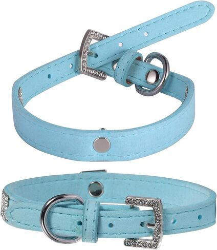 Dog Collar,Cat Collar,Luxury Sparkly Silver Buckle and Bling Diamond with Rhinestone Crown Decoration Velvet Leather Collars for Small Dog Medium Cat Puppies (XS, Blue) in Saudi Arabia