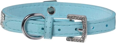 Dog Collar,Cat Collar,Luxury Sparkly Silver Buckle and Bling Diamond with Rhinestone Crown Decoration Velvet Leather Collars for Small Dog Medium Cat Puppies (XS, Blue) in Saudi Arabia