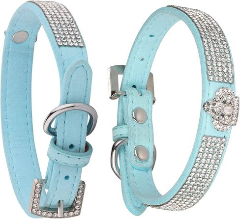 Dog Collar,Cat Collar,Luxury Sparkly Silver Buckle and Bling Diamond with Rhinestone Crown Decoration Velvet Leather Collars for Small Dog Medium Cat Puppies (XS, Blue) in Saudi Arabia