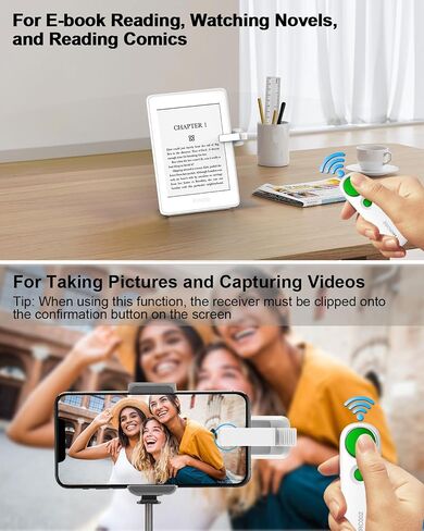 RF Remote Control Page Turner for Kindle iPad iPhone Android-Phone/Tablets Reading eBook Novels Comics, Camera Remote Shutter Selfie Controller, Built-in Flashlight, White+Yellow in Saudi Arabia