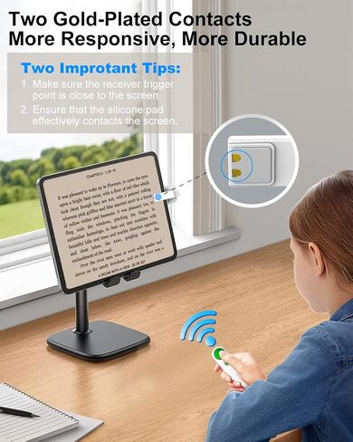 RF Remote Control Page Turner for Kindle iPad iPhone Android-Phone/Tablets Reading eBook Novels Comics, Camera Remote Shutter Selfie Controller, Built-in Flashlight, White+Yellow in Saudi Arabia