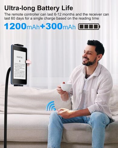 RF Remote Control Page Turner for Kindle iPad iPhone Android-Phone/Tablets Reading eBook Novels Comics, Camera Remote Shutter Selfie Controller, Built-in Flashlight, White+Yellow in Saudi Arabia