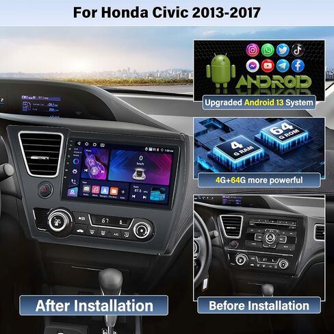 راديو ستيريو للسيارة UNITOPSCI 4G+64G Android لسيارة Honda Civic 2013-2017 Wireless CarPlay Android Auto Bluetooth 5.0 GPS Mirror Link 9 بوصة 1280 * 720 شاشة تعمل باللمس DSP 32 EQ FM/RDS WiFi كاميرا احتياطية ميكروفون in Saudi Arabia
