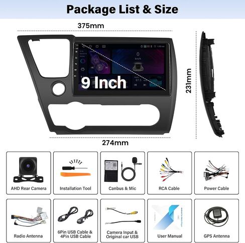 راديو ستيريو للسيارة UNITOPSCI 4G+64G Android لسيارة Honda Civic 2013-2017 Wireless CarPlay Android Auto Bluetooth 5.0 GPS Mirror Link 9 بوصة 1280 * 720 شاشة تعمل باللمس DSP 32 EQ FM/RDS WiFi كاميرا احتياطية ميكروفون in Saudi Arabia