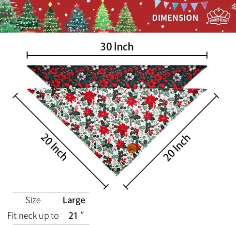 CROWNED BEAUTY Christmas Dog Bandanas Reversible Large 2 Pack, Holiday Blooms Set, Plaid Adjustable Triangle Holiday Scarves for Medium Large Extra Large Dogs Boy Girl Pets DB144-L in Saudi Arabia
