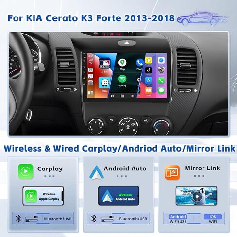 [8-Core 4+64G] Ohradio Android 13 for Kia Forte Cerato K3 2013-2018 ستيريو السيارة، راديو CarPlay اللاسلكي Android Auto، شاشة لمس 9 بوصة راديو السيارة GPS مرآة رابط واي فاي كاميرا احتياطية بلوتوث FM RDS in Kuwait