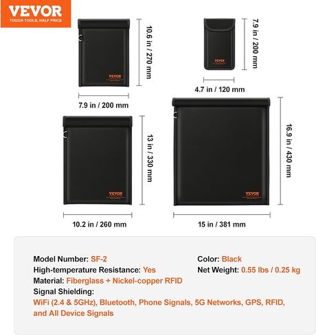 VEVOR Faraday Bags, 4 Pack Faraday Pouch Set for Laptop (16.9x15), Tablet (13x10.2), Phone (7.87x4.7) & Radio (10.6x7.8), Fireproof Signal Blocking Holder, Anti-Theft & Anti-Hacking Pouch Blocker in Saudi Arabia