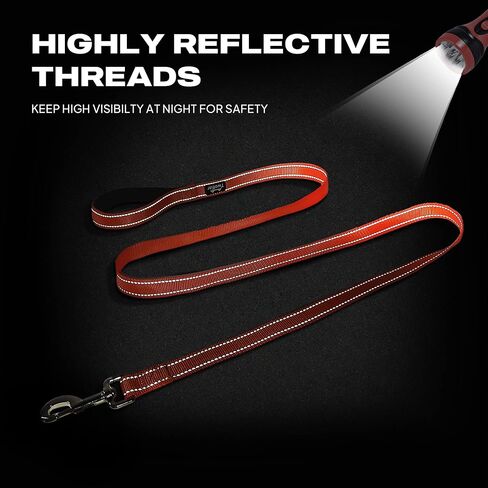 مقاود الكلاب بطول 6 أقدام للكلاب الكبيرة، شديدة التحمل، مقبض مريح وناعم ومبطن، مقود للكلاب من النايلون العاكس للكلاب الصغيرة والمتوسطة والكبيرة، أسود in Kuwait