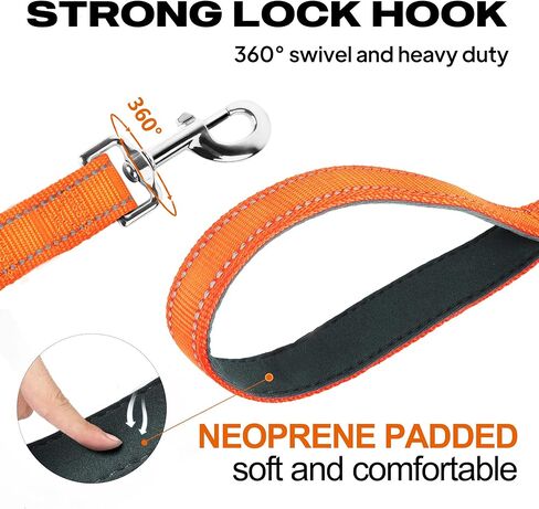 مقاود الكلاب بطول 6 أقدام للكلاب الكبيرة، شديدة التحمل، مقبض مريح وناعم ومبطن، مقود للكلاب من النايلون العاكس للكلاب الصغيرة والمتوسطة والكبيرة، أسود in Kuwait