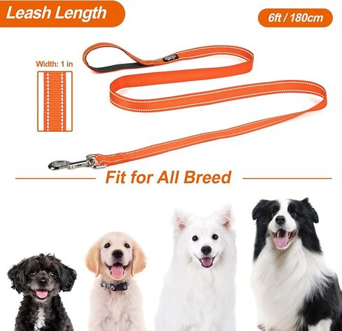 مقاود الكلاب بطول 6 أقدام للكلاب الكبيرة، شديدة التحمل، مقبض مريح وناعم ومبطن، مقود للكلاب من النايلون العاكس للكلاب الصغيرة والمتوسطة والكبيرة، أسود in Kuwait