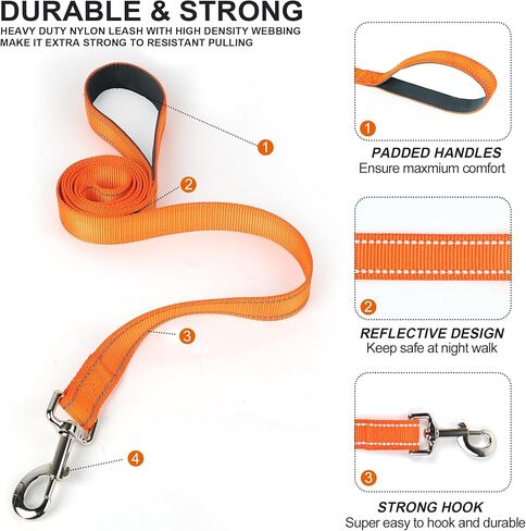 مقاود الكلاب بطول 6 أقدام للكلاب الكبيرة، شديدة التحمل، مقبض مريح وناعم ومبطن، مقود للكلاب من النايلون العاكس للكلاب الصغيرة والمتوسطة والكبيرة، أسود in Kuwait