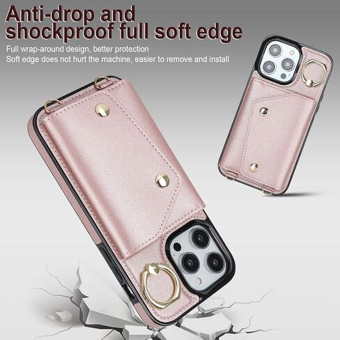 LUVI Compatible with iPhone 16 Pro Max Wallet Case with Card Holder Crossbody Neck Strap Lanyard Wrist Strap Purse for Women PU Leather Flip Case with Credit Card Kickstand Stand Case Rose Gold in Kuwait