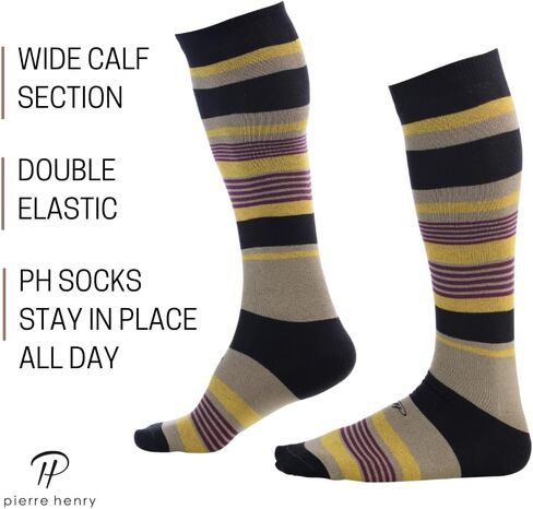 Pierre Henry Over the Calf Socks for Men (9 pairs) | Cotton Over the Calf Dress Socks | Long Socks Stays up in Saudi Arabia