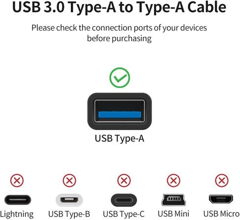 كابل USB 3.0 بطول 3.3 قدم (1 متر) من النوع A إلى النوع A ذكر إلى ذكر سلك USB مزدوج الجوانب لنقل البيانات بسرعة 5 جيجابت في الثانية، والكمبيوتر المحمول، والمحور، والمزيد، أسود in Saudi Arabia