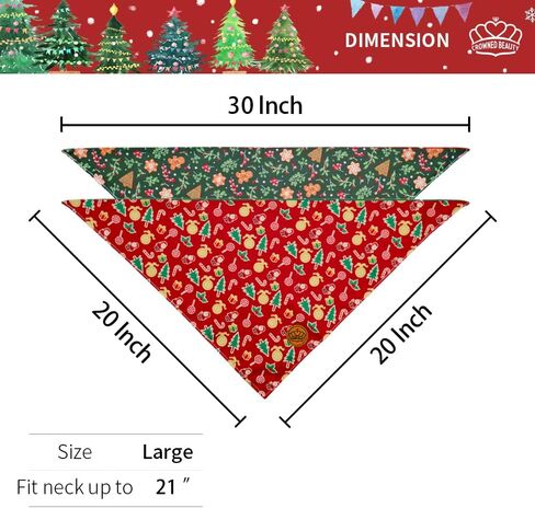 CROWNED BEAUTY Christmas Dog Bandanas Reversible Large 2 Pack, Gingerbread Delight Set, Polka Dots Adjustable Triangle Holiday Scarves for Medium Large Extra Large Dogs Boy Girl Pets DB138-L in Saudi Arabia